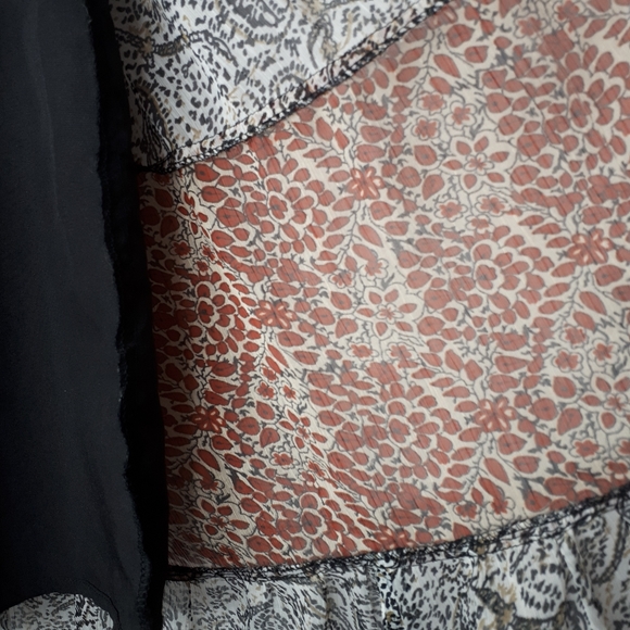 Sheer Overlay Flare Maxi Skirt Tiered Pattern M - Picture 6 of 11